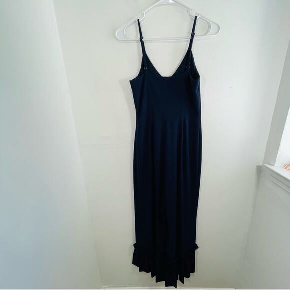 Gianni Bini Navy Blue Ruffle Hem Wide Leg Jumpsuit 0 - Picture 9 of 12